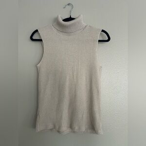 Zara Beige Turtleneck Sleeveless Sweater Top Size Small Ribbed Trim Cozy